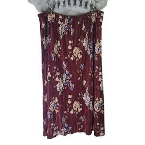 Everleigh Floral Pleated Midi Skirt Womens 2X Plus Red Feminine Office Boho